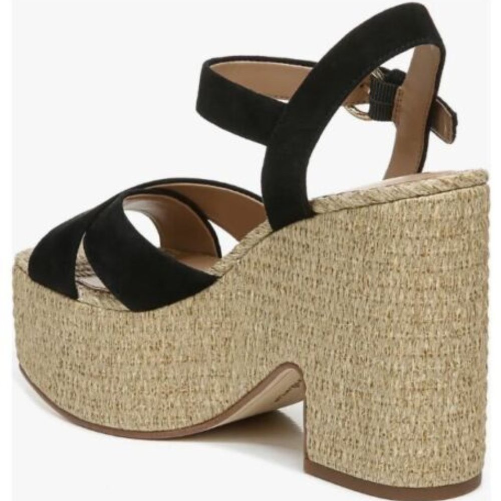 Black Platform Wedge Sandals with Ankle Strap - Picture 2 of 5